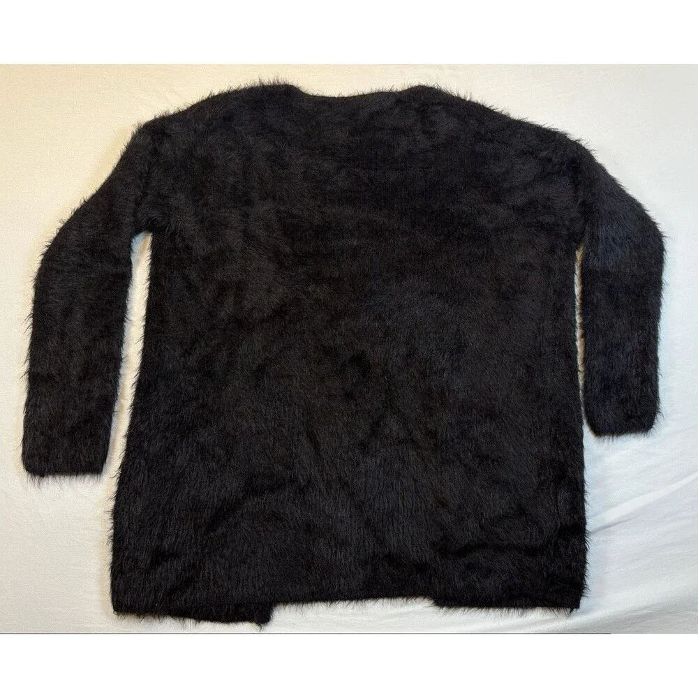 Sanctuary Black Eyelash Knit Open Front Cardigan Sweater Cozy Soft Women’s M